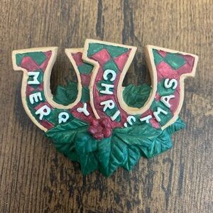 Merry Christmas Horseshoe Brooch